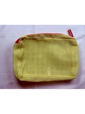 Yellow Mesh Cosmetic Bag with Red Zip - Unbranded